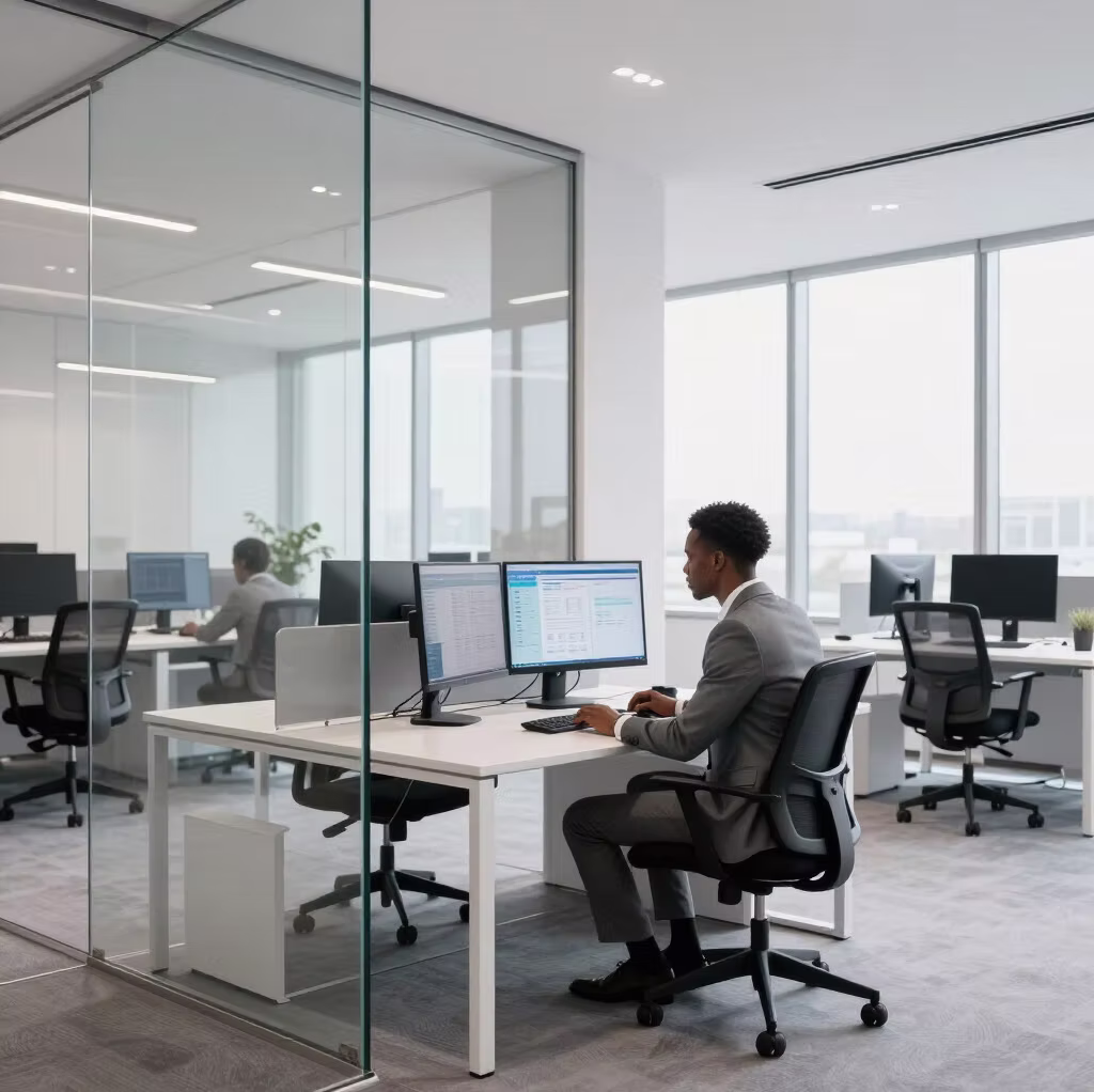 ERP dashboard in a modern office