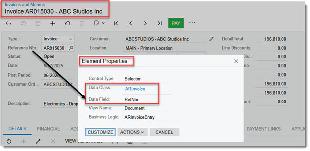 Inspect Element popup revealing Data Class and Data Field names