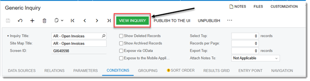 View Inquiry button on the top toolbar